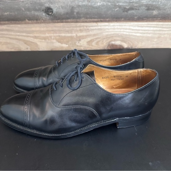 Brooks Brothers Alfred Sargent Oxford Shoes Mens 10 D Black Leather Cap Toe - Picture 2 of 9